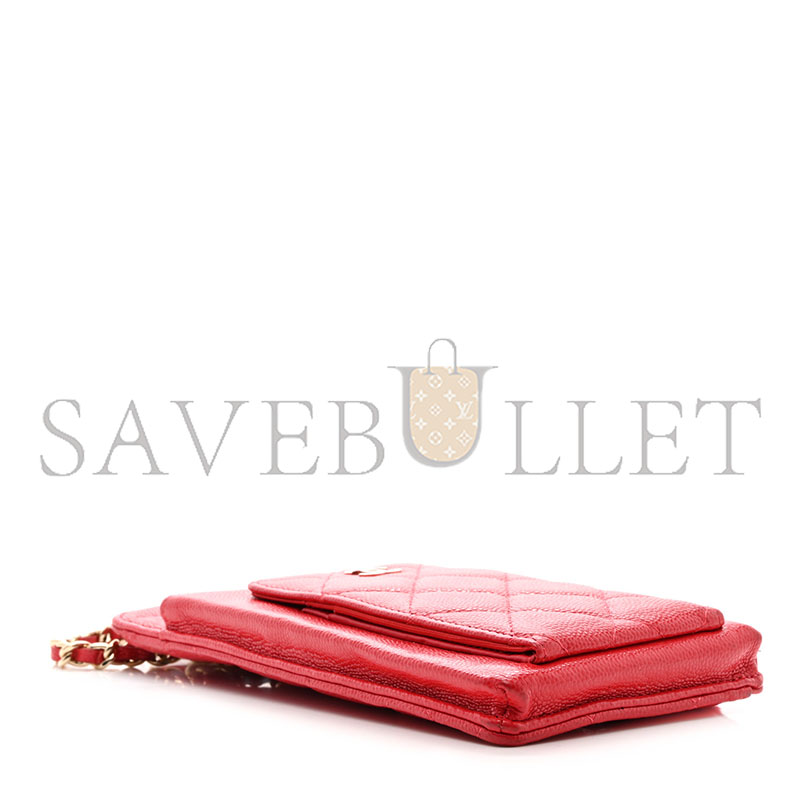 CHANEL CAVIAR QUILTED CC PHONE HOLDER RED (18*10*3cm)
